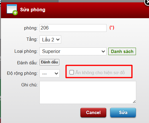 Ẩn phòng trên sơ đồ khách sạn