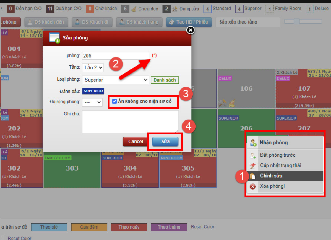 Ẩn phòng trên sơ đồ khách sạn