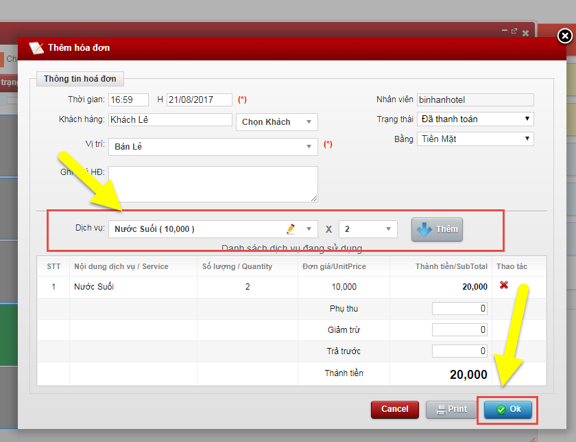 Bán hoặc trả lại dịch vụ