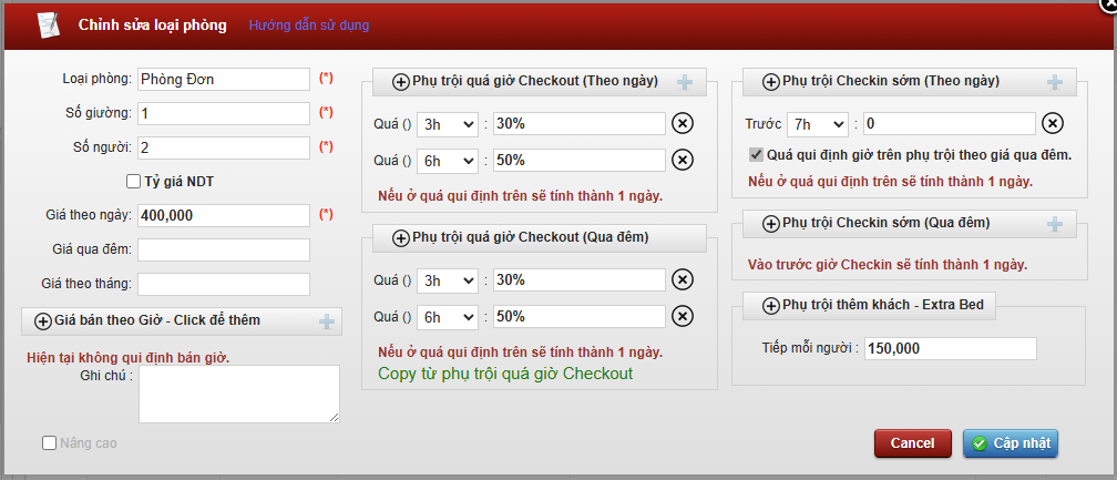 Cài đặt Giá phòng (Loại phòng)