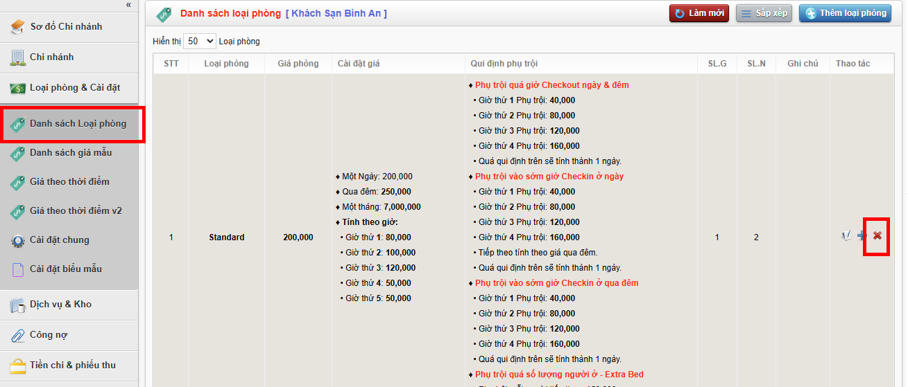 Cài đặt Giá phòng (Loại phòng)