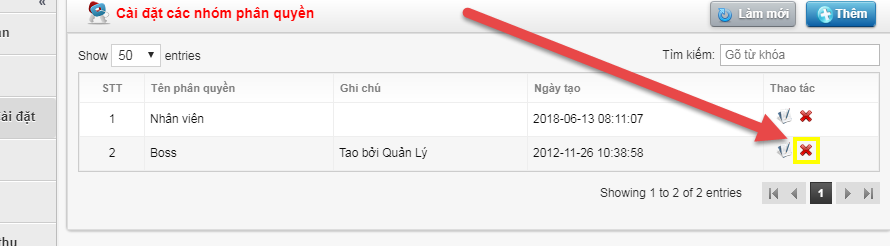 Cài đặt nhóm phân quyền