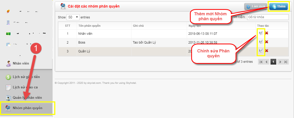 Cài đặt nhóm phân quyền