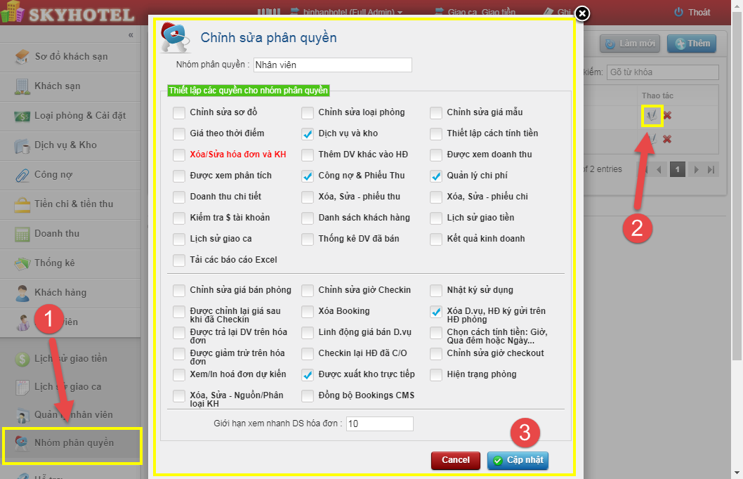 Cài đặt nhóm phân quyền