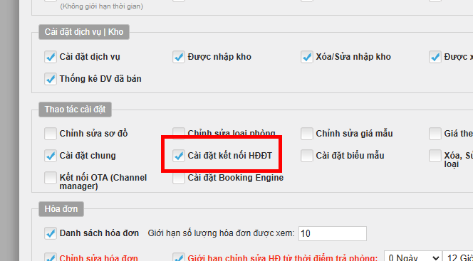 Cập nhật tài khoản kết nối hóa đơn
