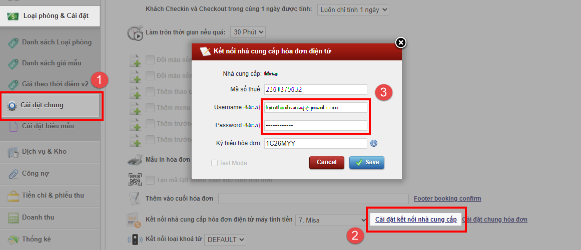 Cập nhật tài khoản kết nối hóa đơn