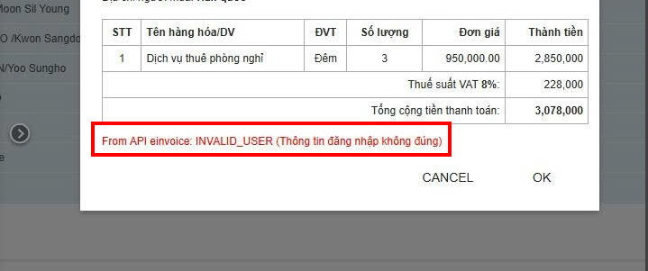 Cập nhật tài khoản kết nối hóa đơn