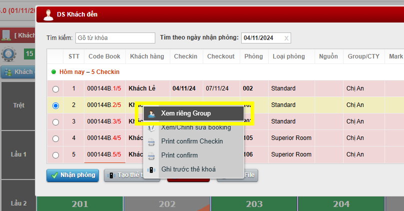Checkin Group (khách đoàn)