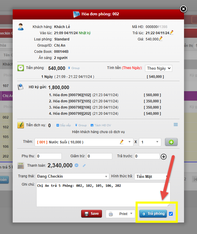 Checkout Group (khách đoàn)