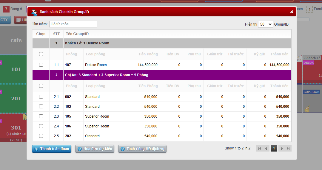 Checkout Group (khách đoàn)