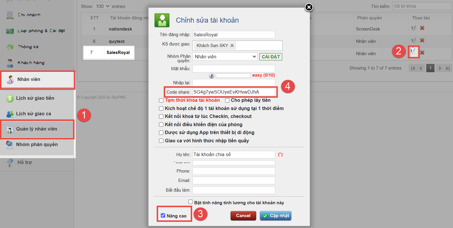 Chia sẻ Chi nhánh cho tài khoản khác