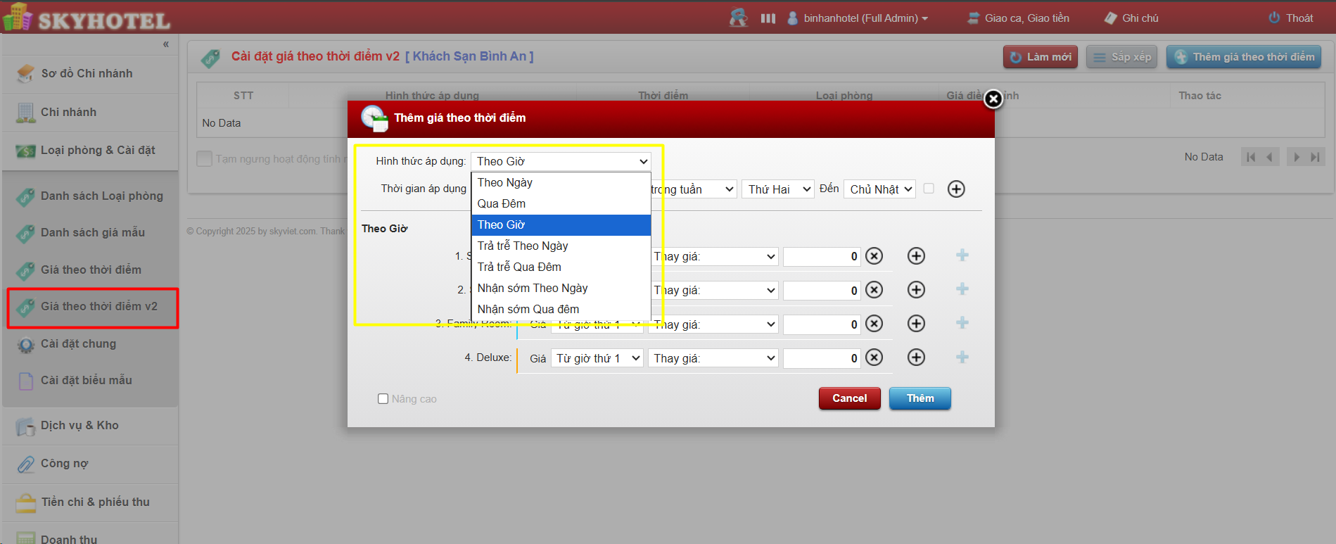 Chỉnh giá bán phòng nâng cao