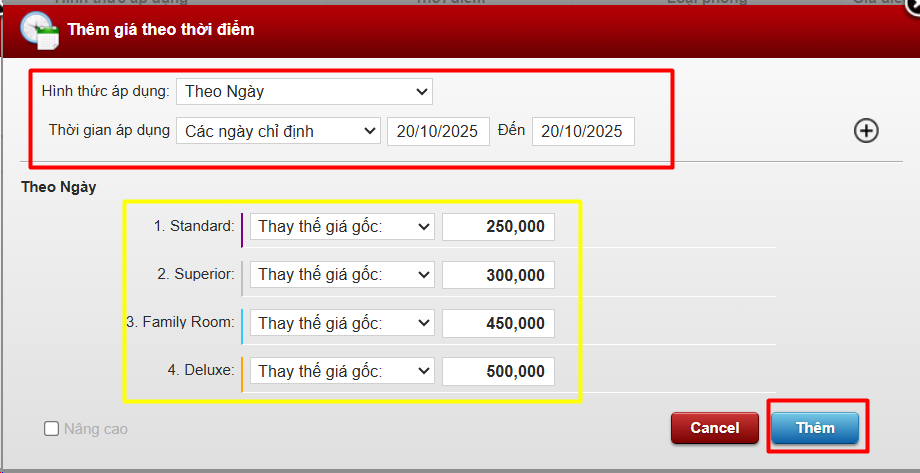Chỉnh giá bán phòng nâng cao