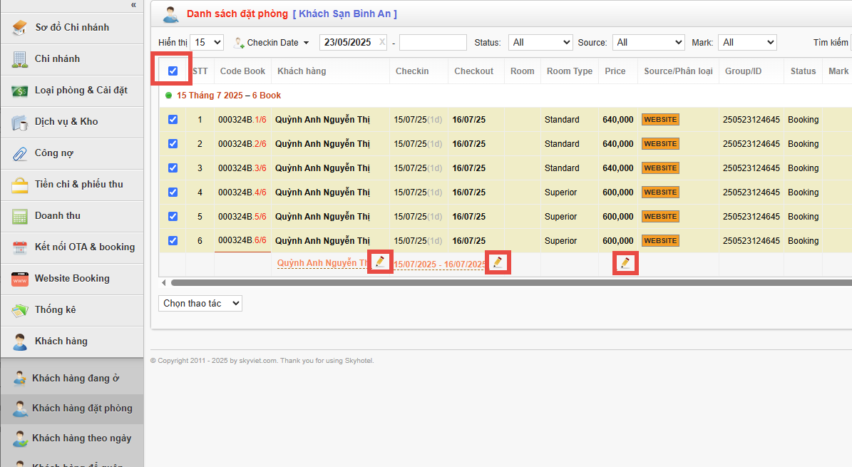 Chỉnh sửa booking đoàn