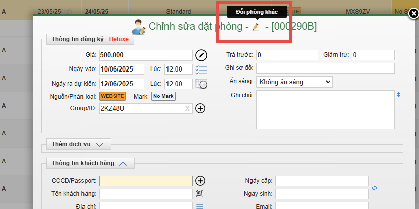 Chỉnh sửa booking đoàn