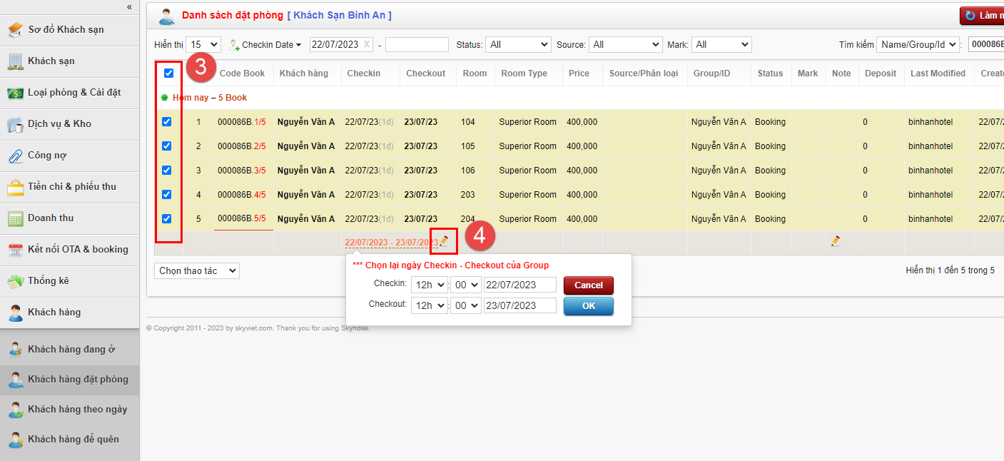 Chỉnh sửa booking đoàn