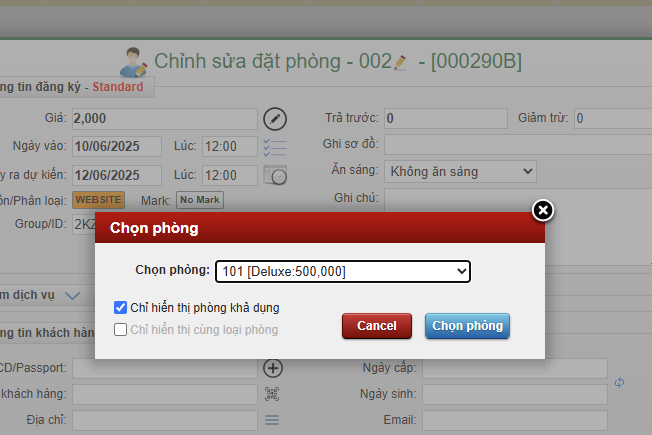 Chỉnh sửa booking đoàn