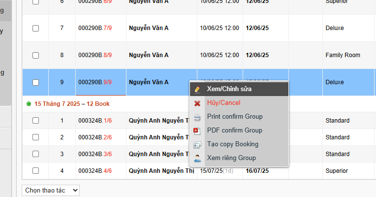 Chỉnh sửa booking đoàn