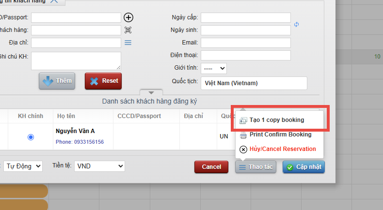 Chỉnh sửa booking đoàn