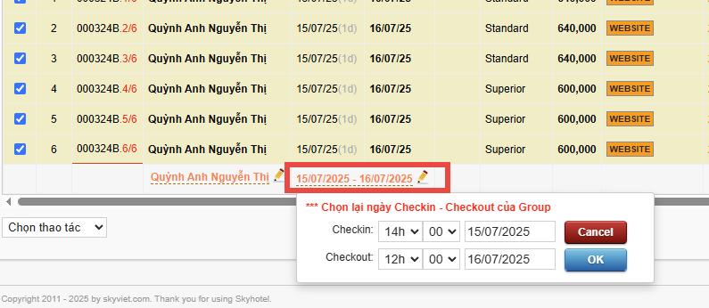 Chỉnh sửa booking đoàn