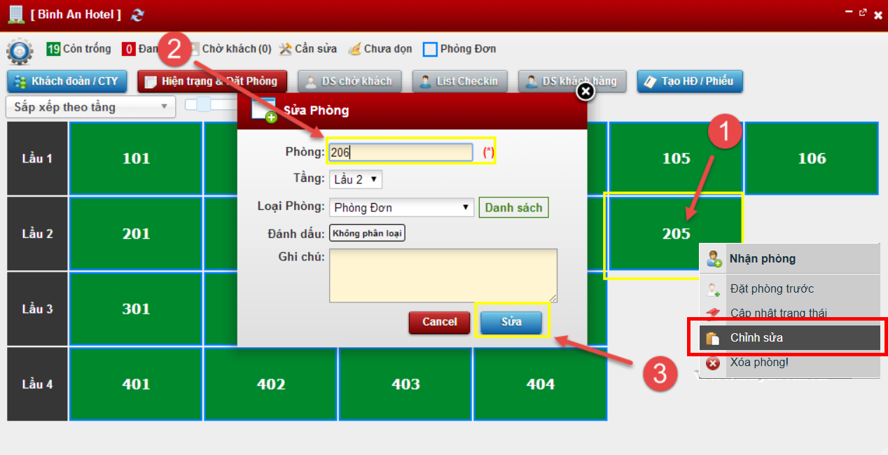 Chỉnh sửa sơ đồ khách sạn