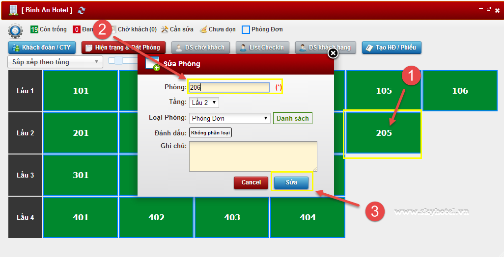Chỉnh sửa sơ đồ khách sạn