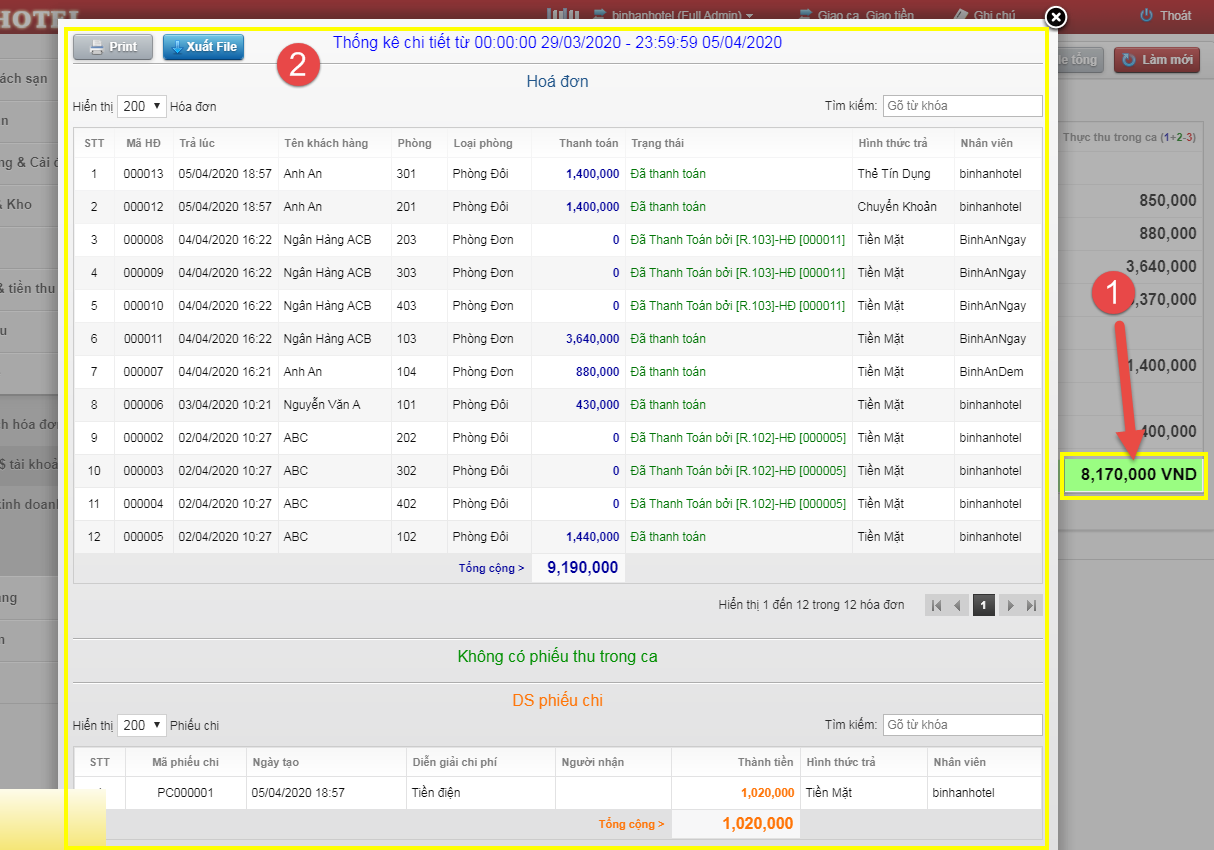 Doanh thu - Thực thu