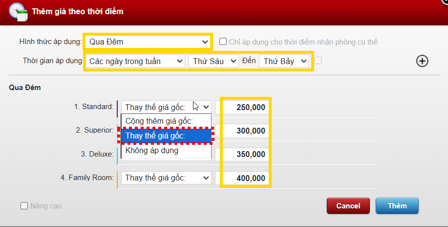 Giá theo thời điểm