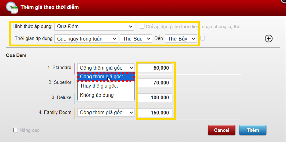 Giá theo thời điểm