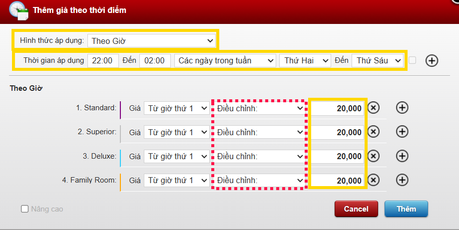 Giá theo thời điểm