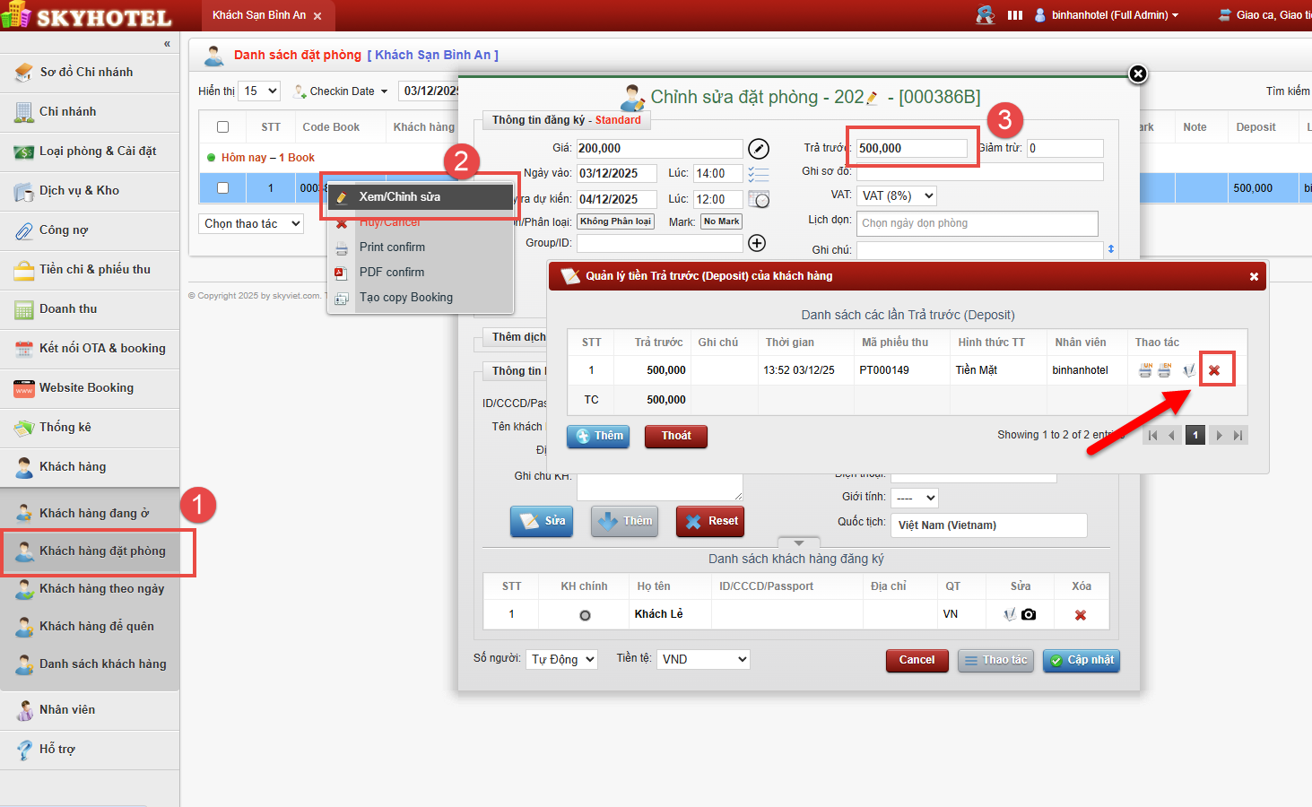 Hoàn tiền cọc khi hủy booking