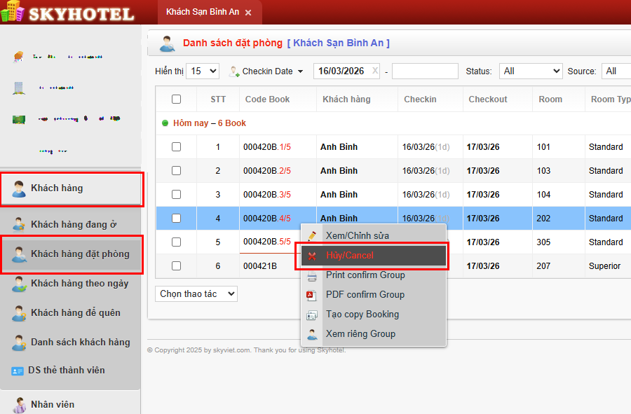 Hủy đặt phòng (Cancel booking)
