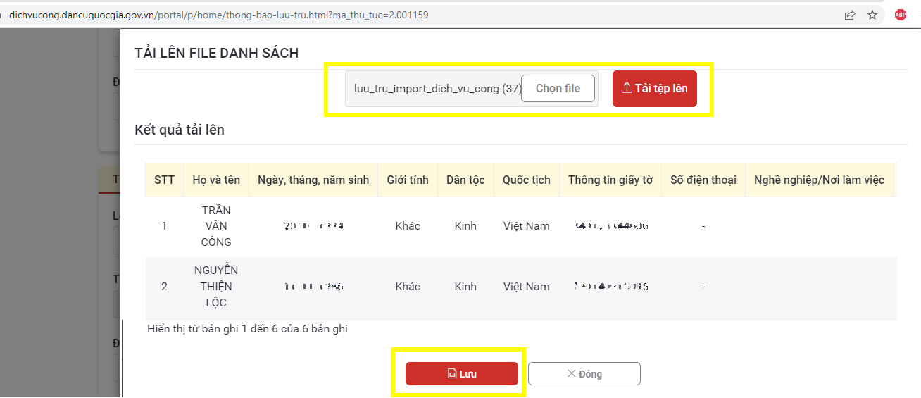Import báo cáo lưu trú online