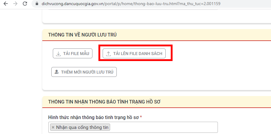 Import báo cáo lưu trú online