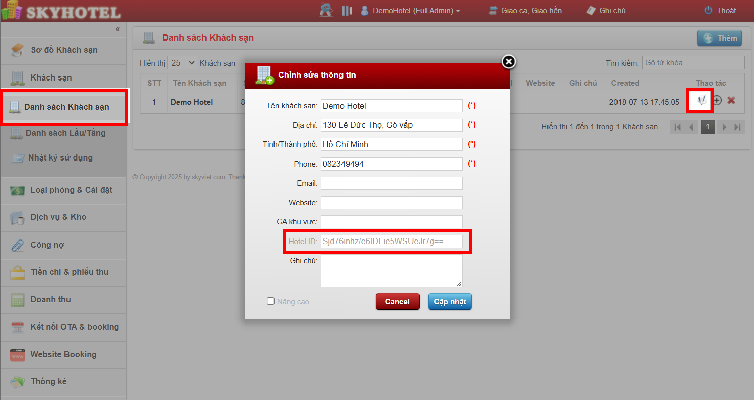 Kết nối API PMS Skyhotel