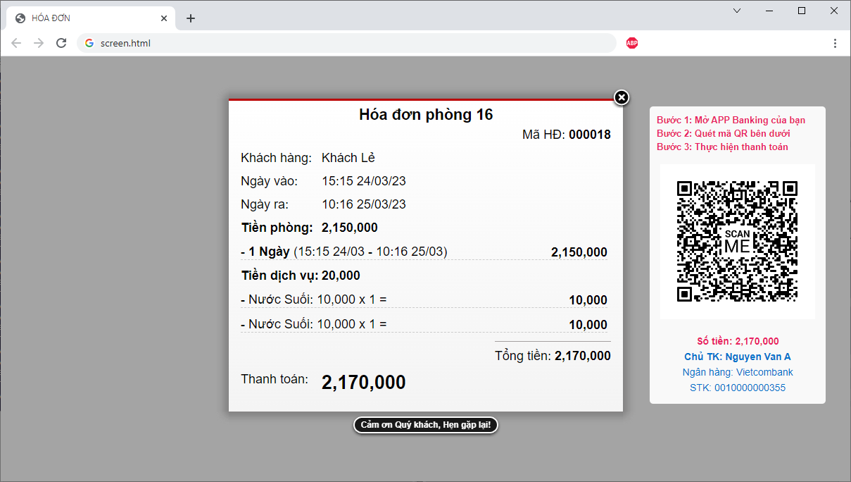 Kết nối màn hình phụ hiển thị hóa đơn