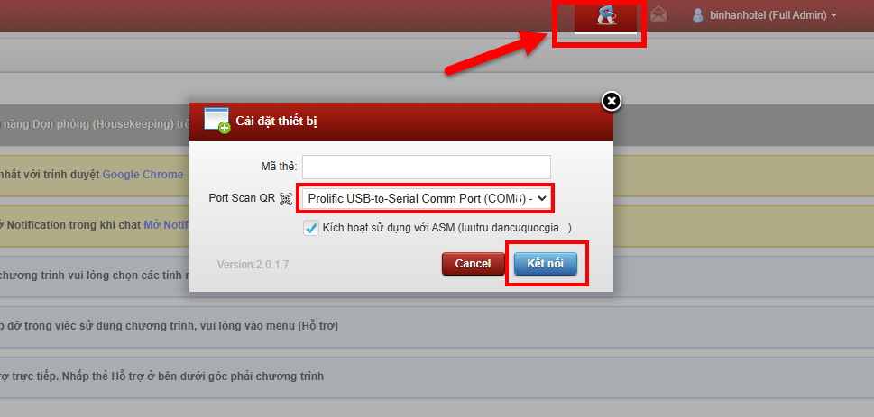 Kết nối máy quét QR