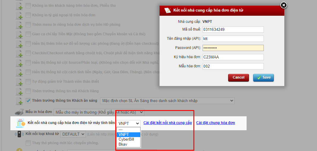 Liên kết hóa đơn máy tính tiền