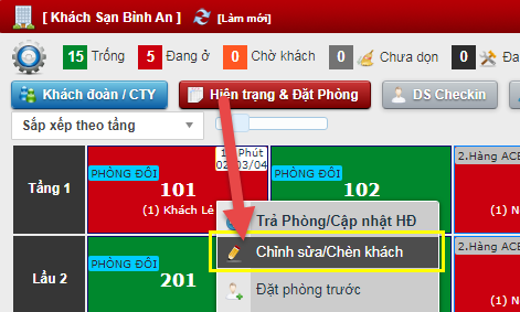 Nhận Phòng khách lẻ (vãng lai)
