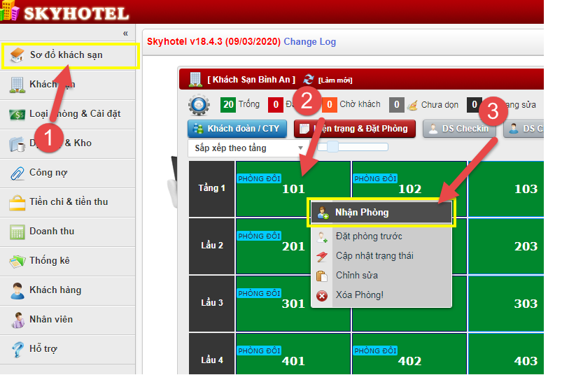 Nhận Phòng khách lẻ (vãng lai)