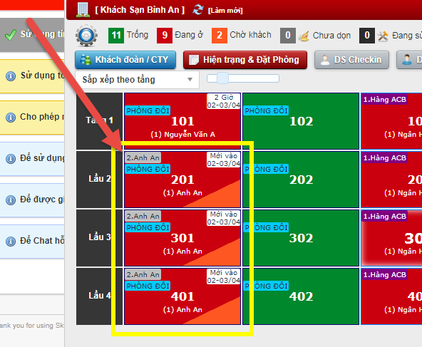 Nhận Phòng từ DS đặt phòng