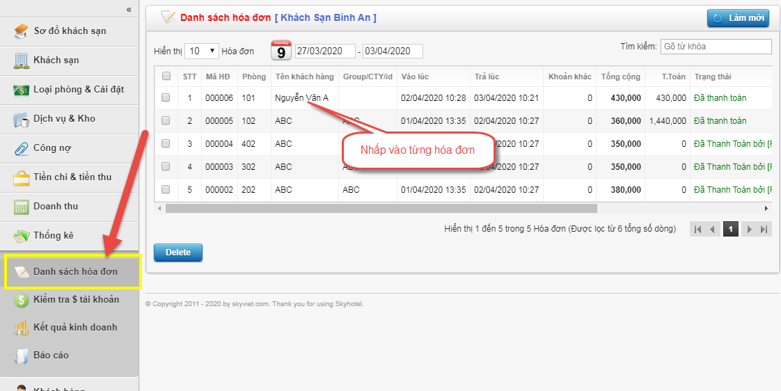 Quản lý hóa đơn