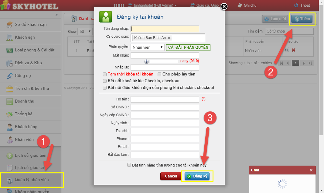 Quản lý tài khoản Nhân viên