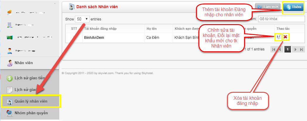 Quản lý tài khoản Nhân viên