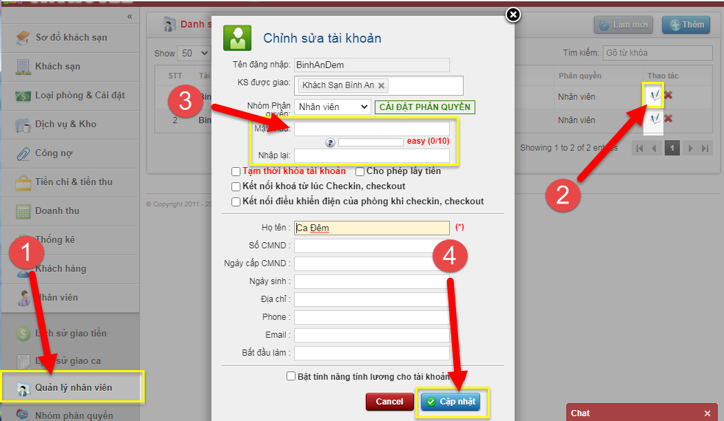 Quản lý tài khoản Nhân viên