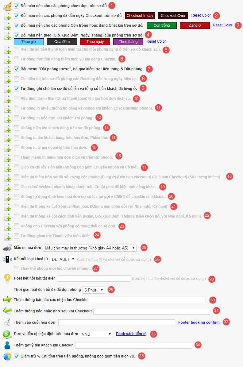Qui định tính tiền & Cài đặt chung