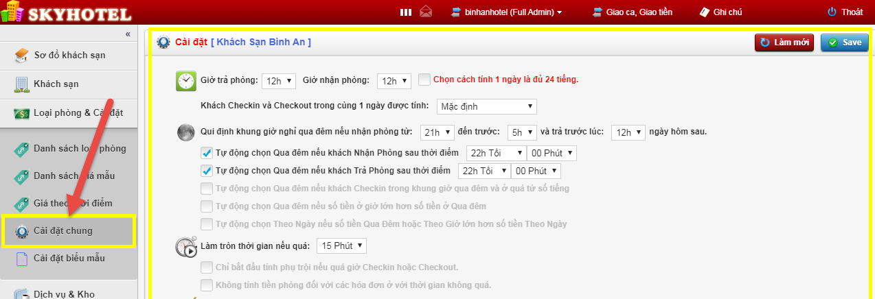Qui định tính tiền & Cài đặt chung