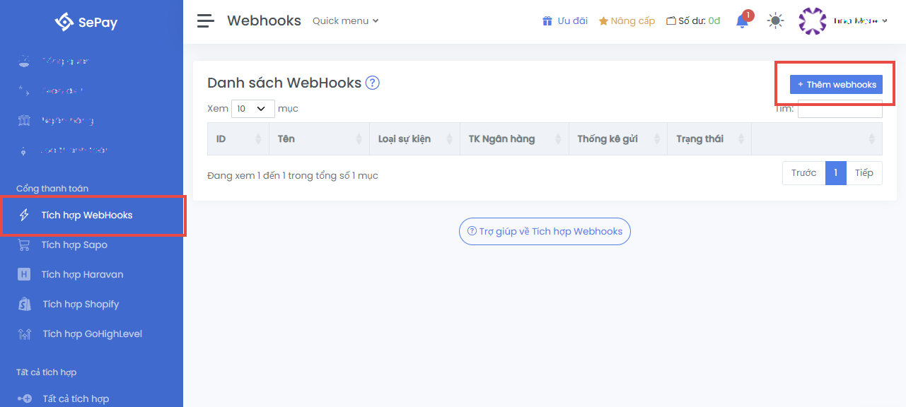 Tạo cổng thanh toán Sepay