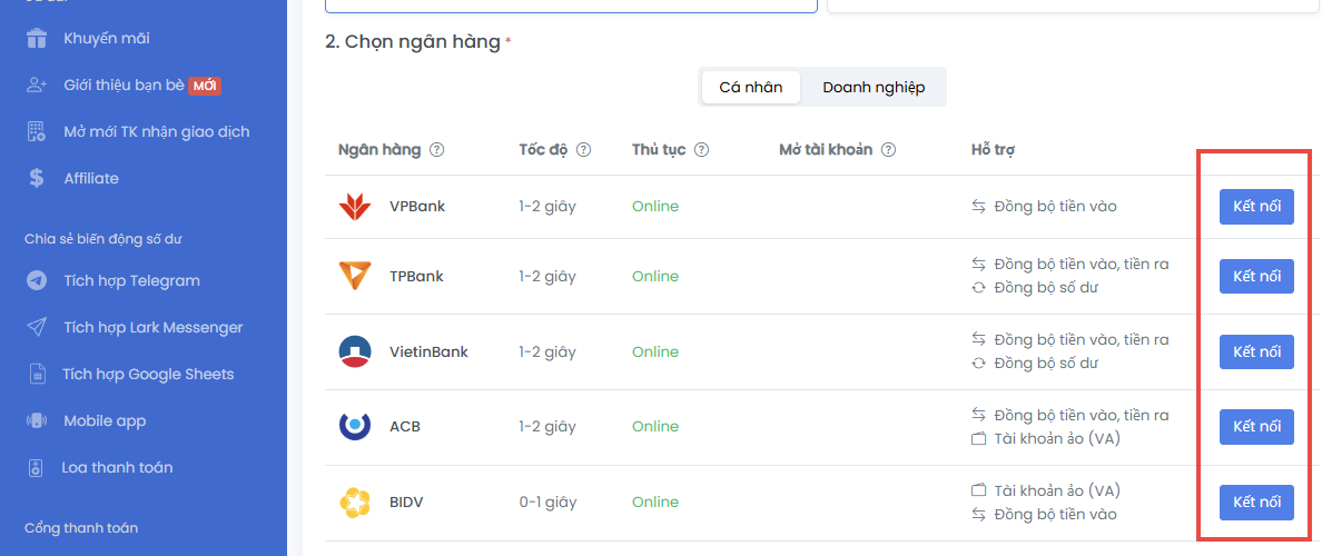 Tạo cổng thanh toán Sepay