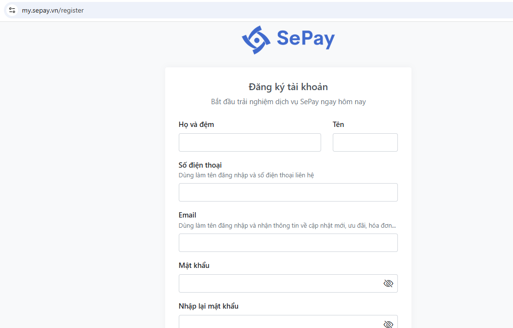 Tạo cổng thanh toán Sepay